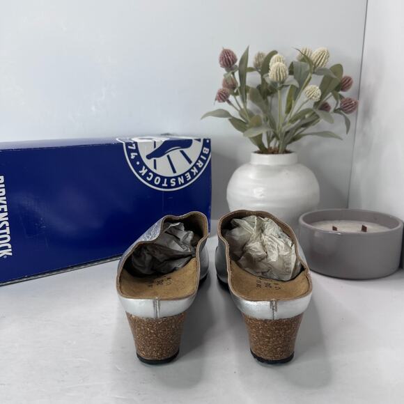 Papillio Birkenstock Debby Slip On Wedge Silver Metallic Women 7/EU38 Tried On - Picture 5 of 12